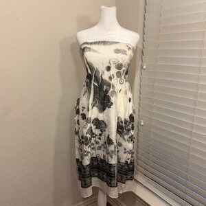 lapis anthropologie white and grey sleeveless dress